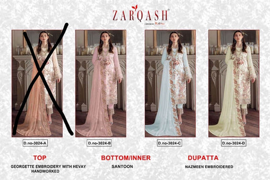 3024 Zarqash Georgette Pakistani Patch Work Suits