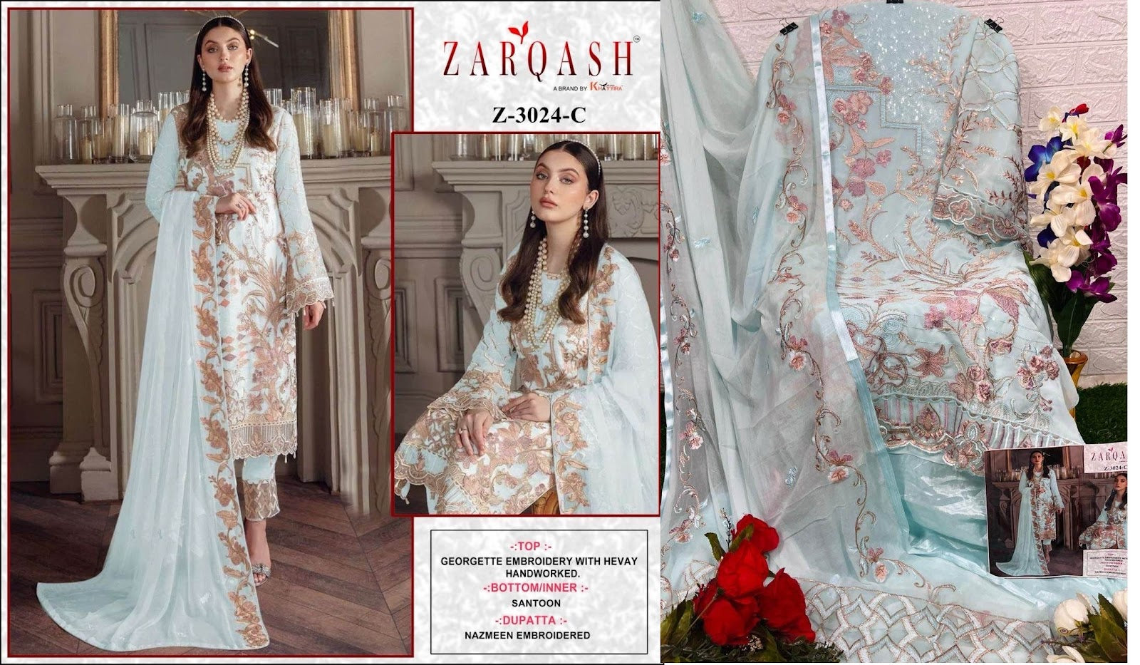 3024 Zarqash Georgette Pakistani Patch Work Suits