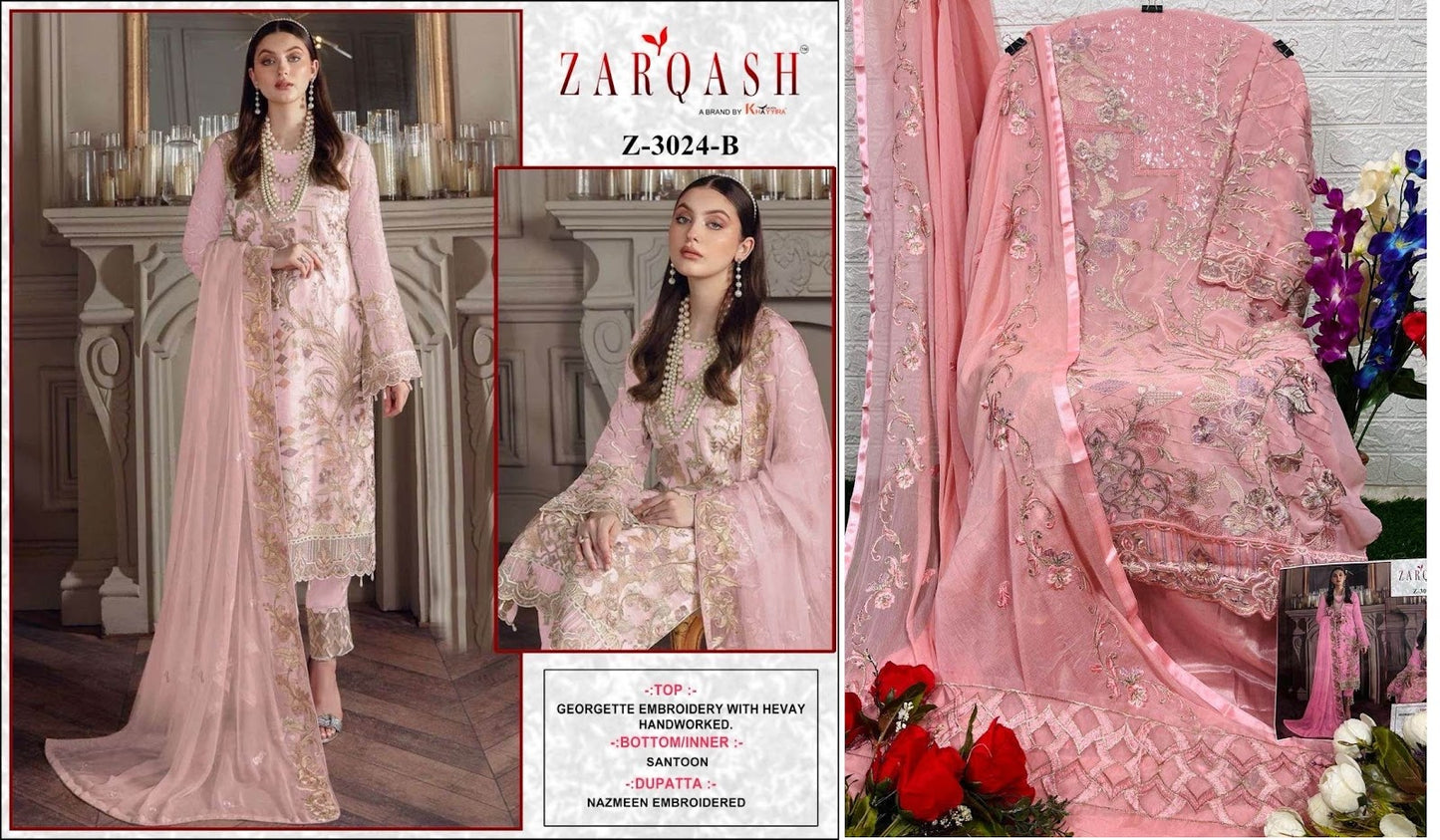 3024 Zarqash Georgette Pakistani Patch Work Suits