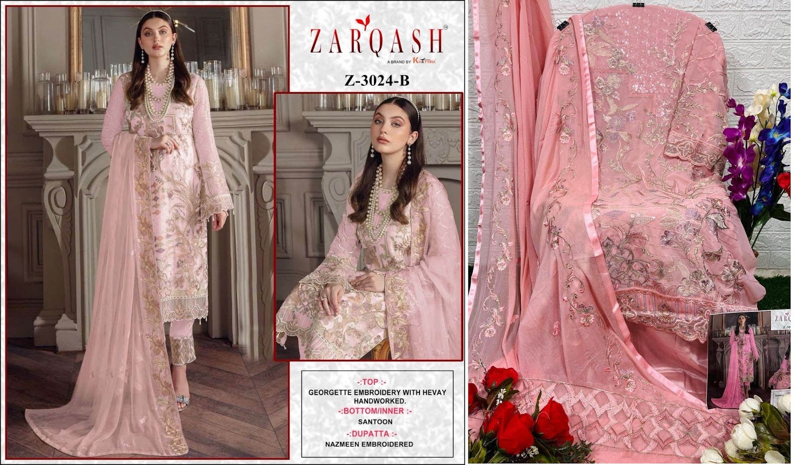 3024 Zarqash Georgette Pakistani Patch Work Suits
