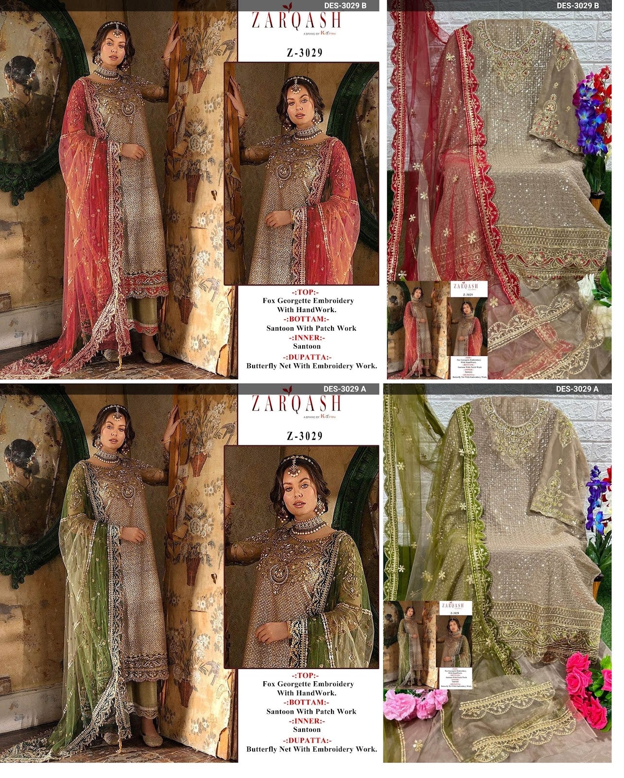 3029 Zarqash Fox Georgette Pakistani Salwar Suits