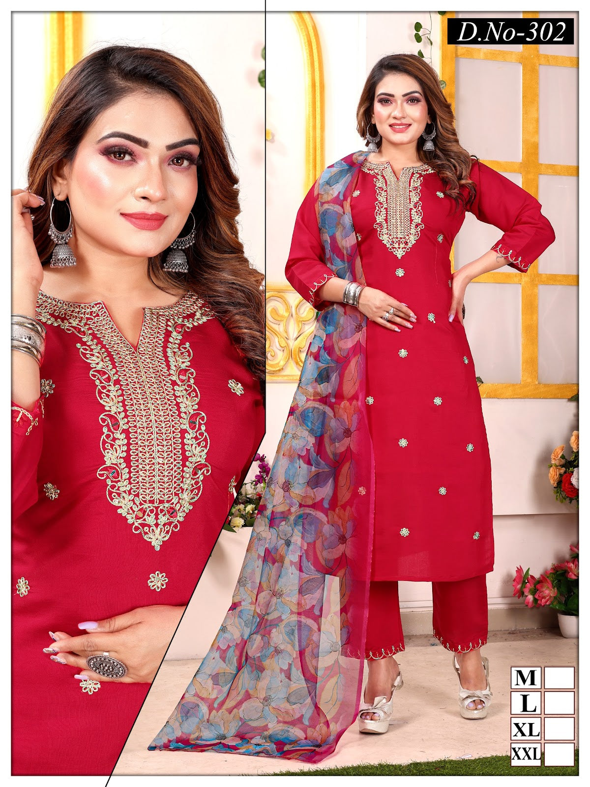 302 Ladli Roman Silk Readymade Pant Style Suits