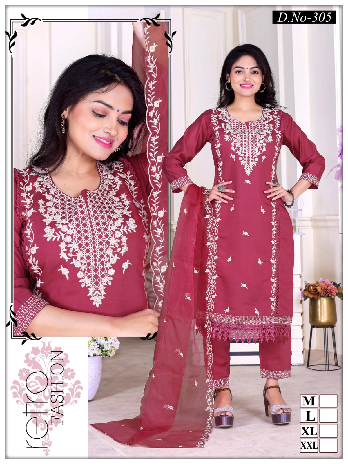 305 Ladli Roman Silk Readymade Pant Style Suits