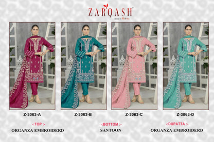 3063 Zarqash Organza Pakistani Salwar Suits