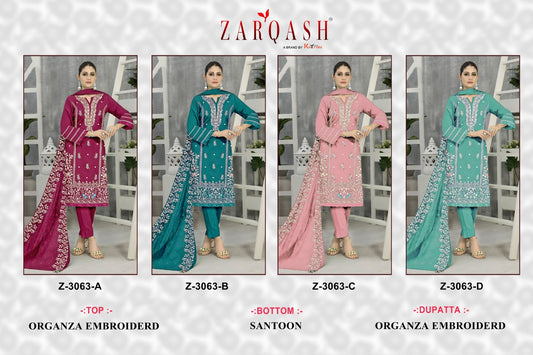 3063 Zarqash Organza Pakistani Salwar Suits