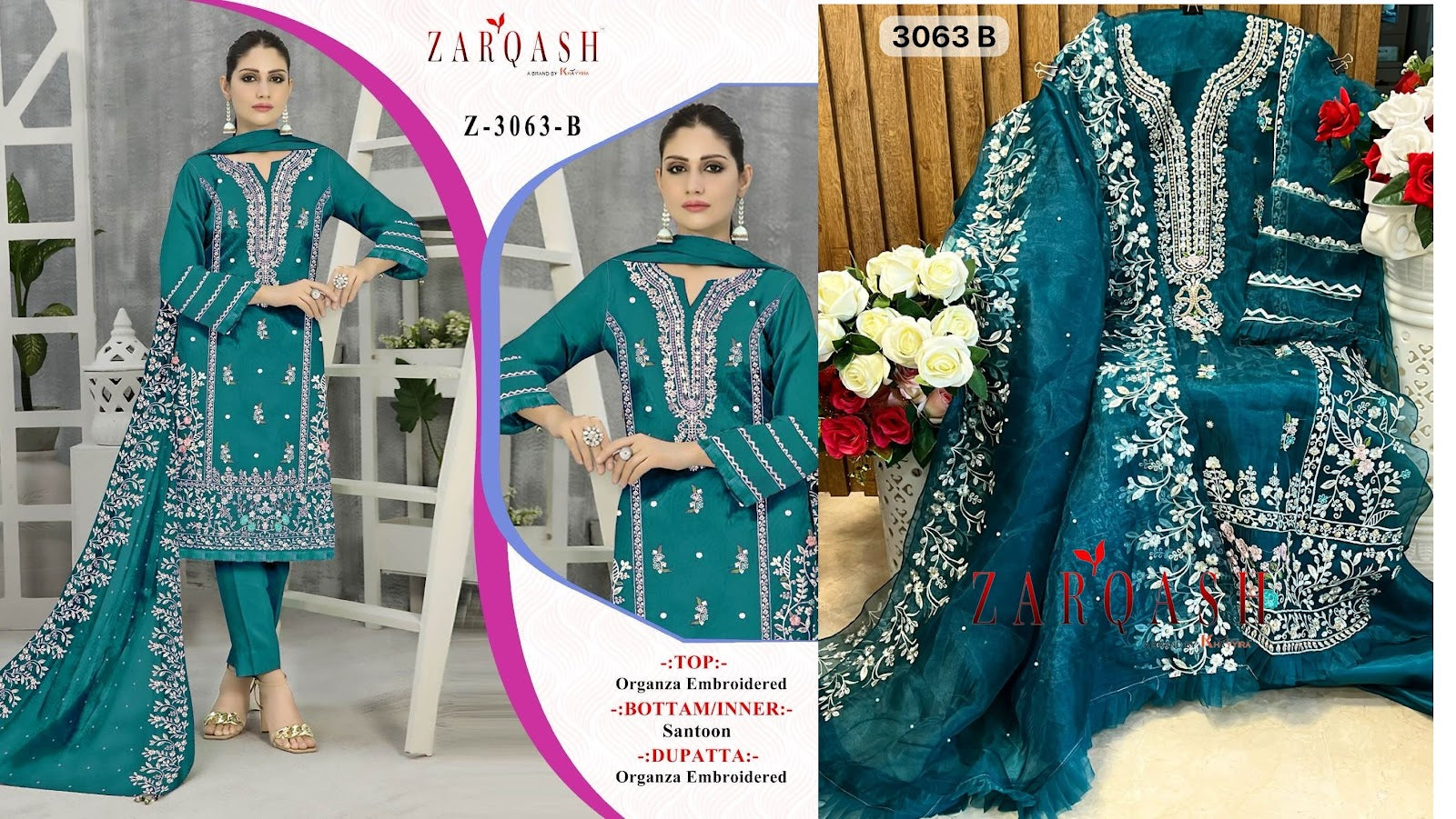 3063 Zarqash Organza Pakistani Salwar Suits