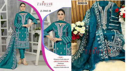 3063 Zarqash Organza Pakistani Salwar Suits