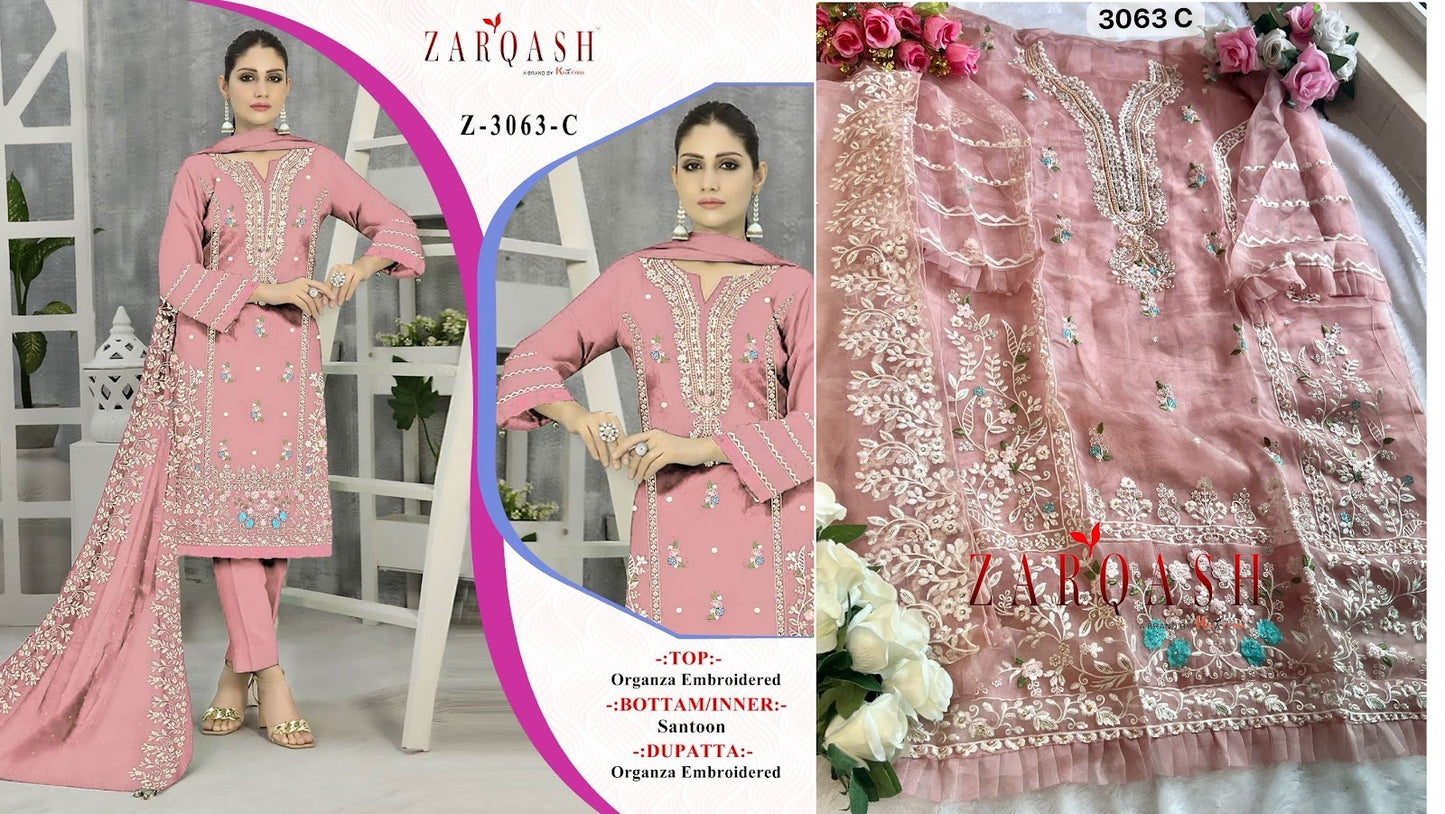 3063 Zarqash Organza Pakistani Salwar Suits