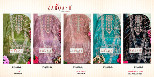 3082 Zarqash Organza Pakistani Patch Work Suits