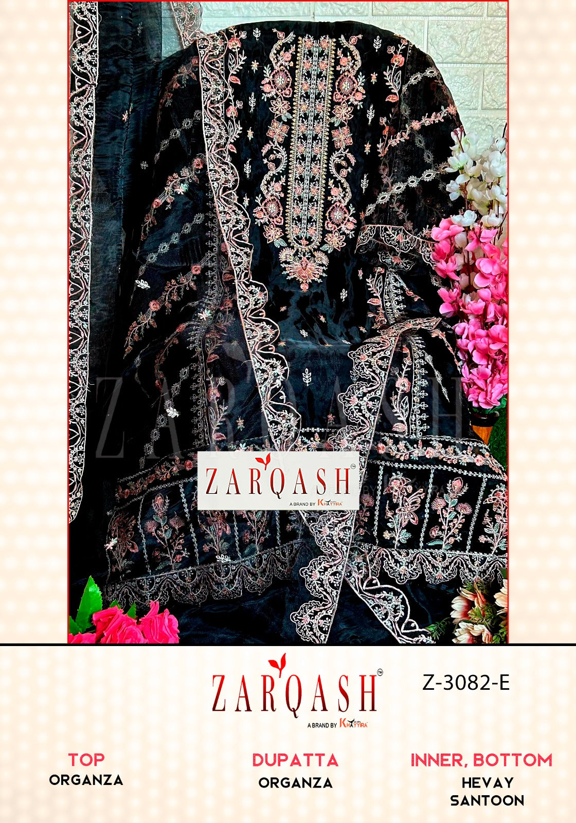 3082 Zarqash Organza Pakistani Patch Work Suits