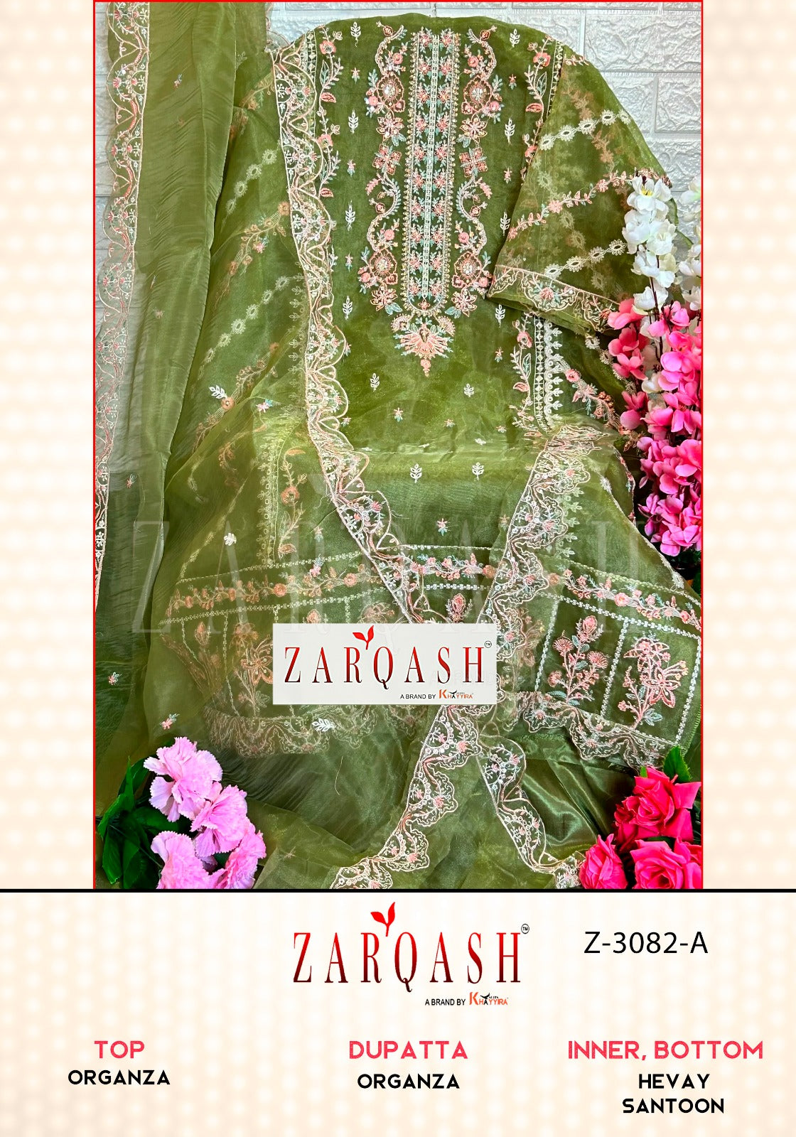 3082 Zarqash Organza Pakistani Patch Work Suits