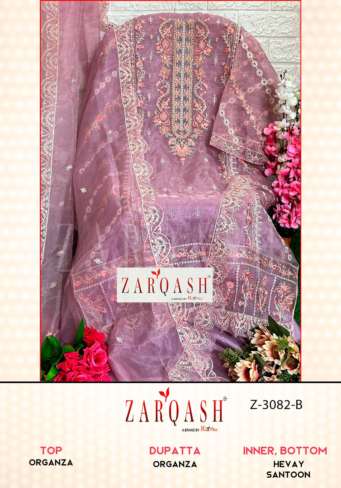 3082 Zarqash Organza Pakistani Patch Work Suits