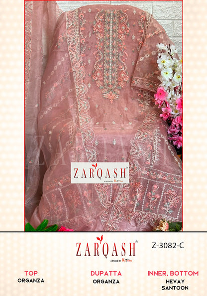 3082 Zarqash Organza Pakistani Patch Work Suits