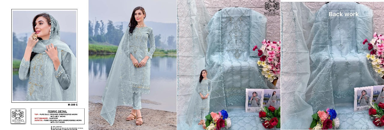 308 Mushq Organza Pakistani Salwar Suits