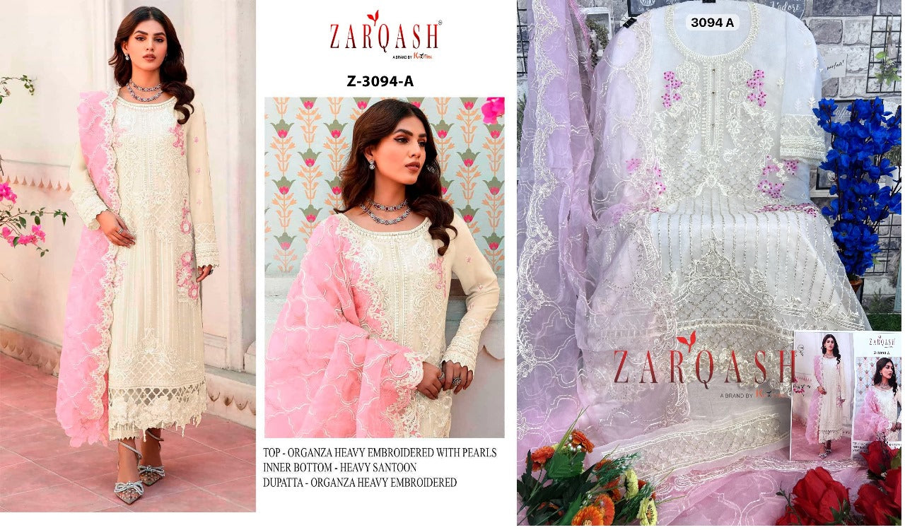 3094 Zarqash Organza Pakistani Salwar Suits