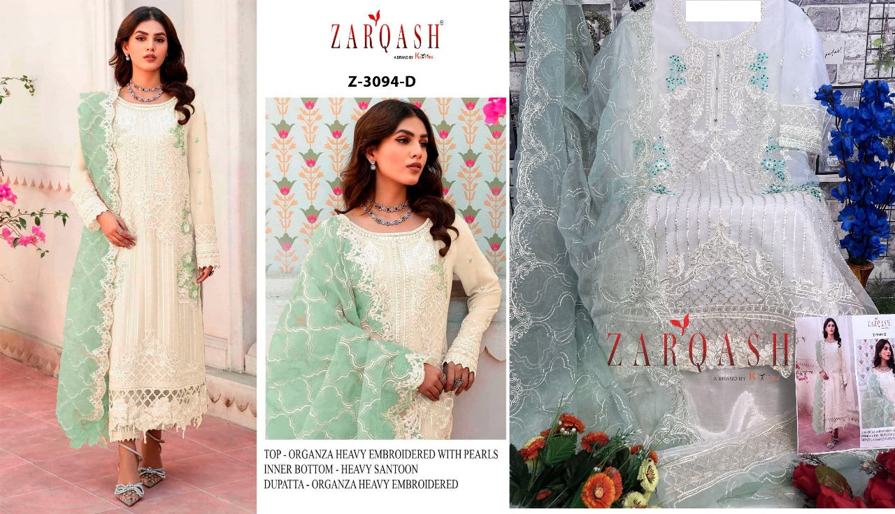 3094 Zarqash Organza Pakistani Salwar Suits