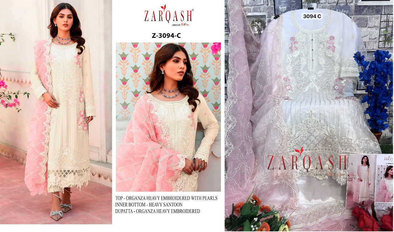 3094 Zarqash Organza Pakistani Salwar Suits