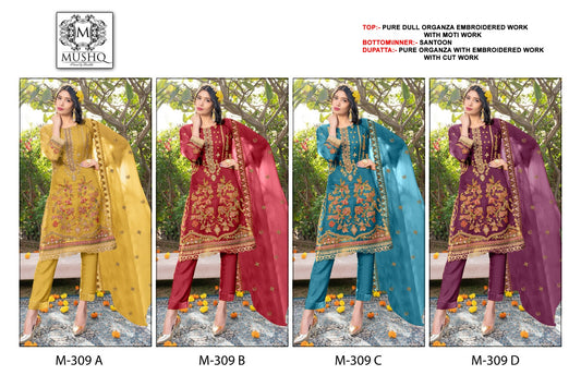 309 Mushq Pure Organza Pakistani Salwar Suits