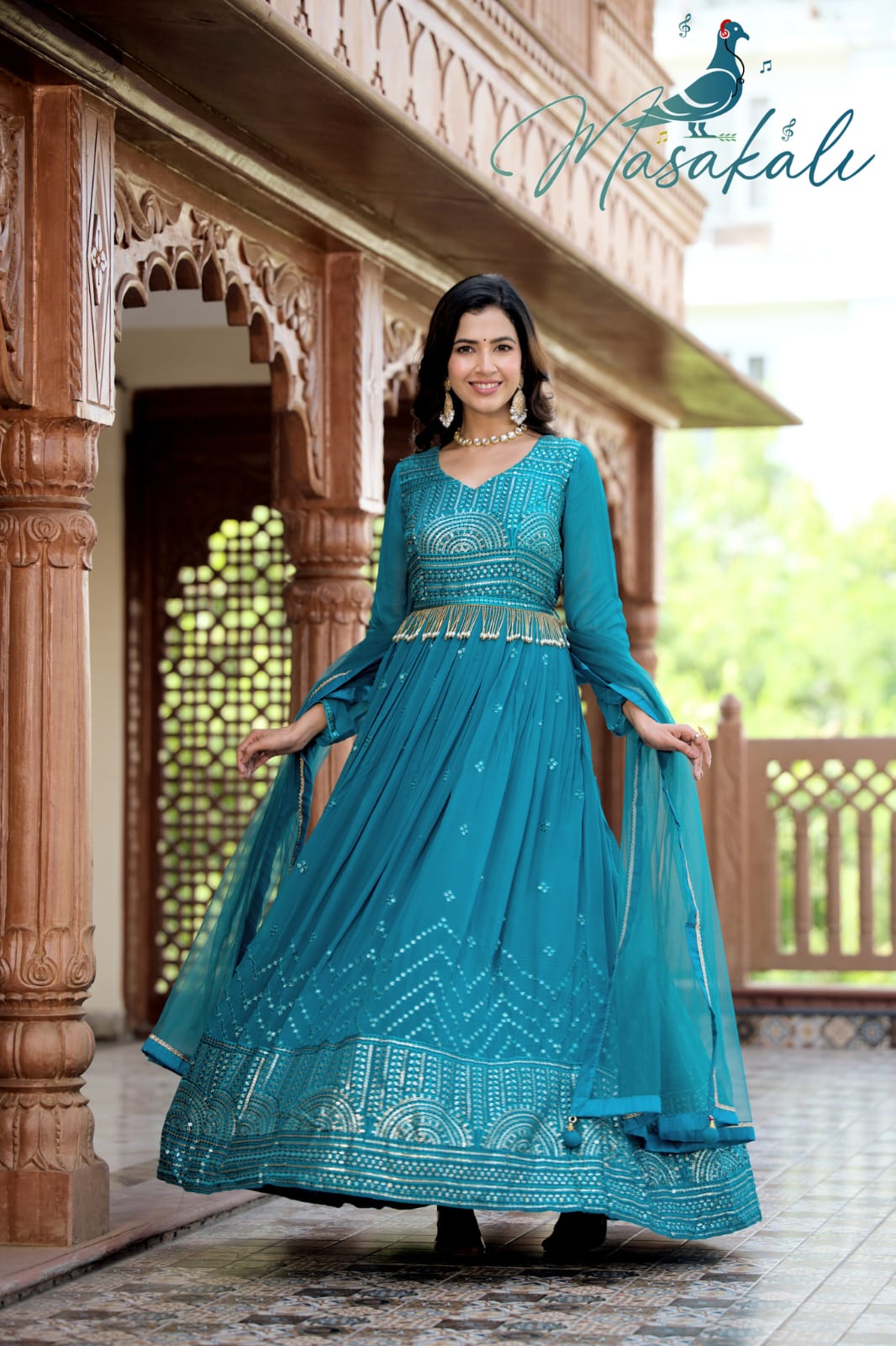 Georgette Long Gown With Dupatta For Women