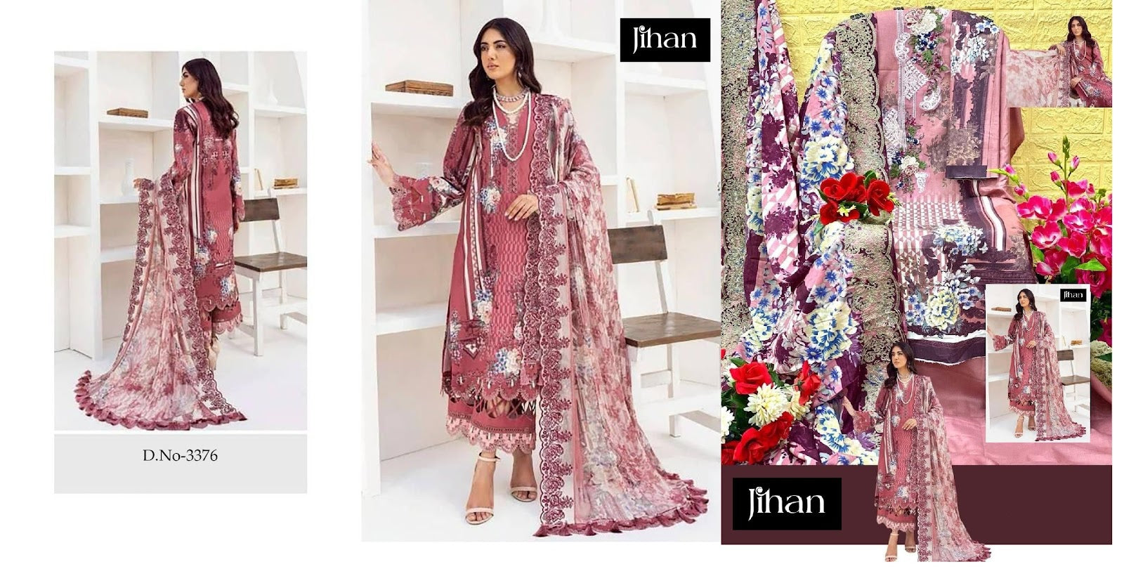 3376-3378 Jihan Cotton Pakistani Patch Work Suits