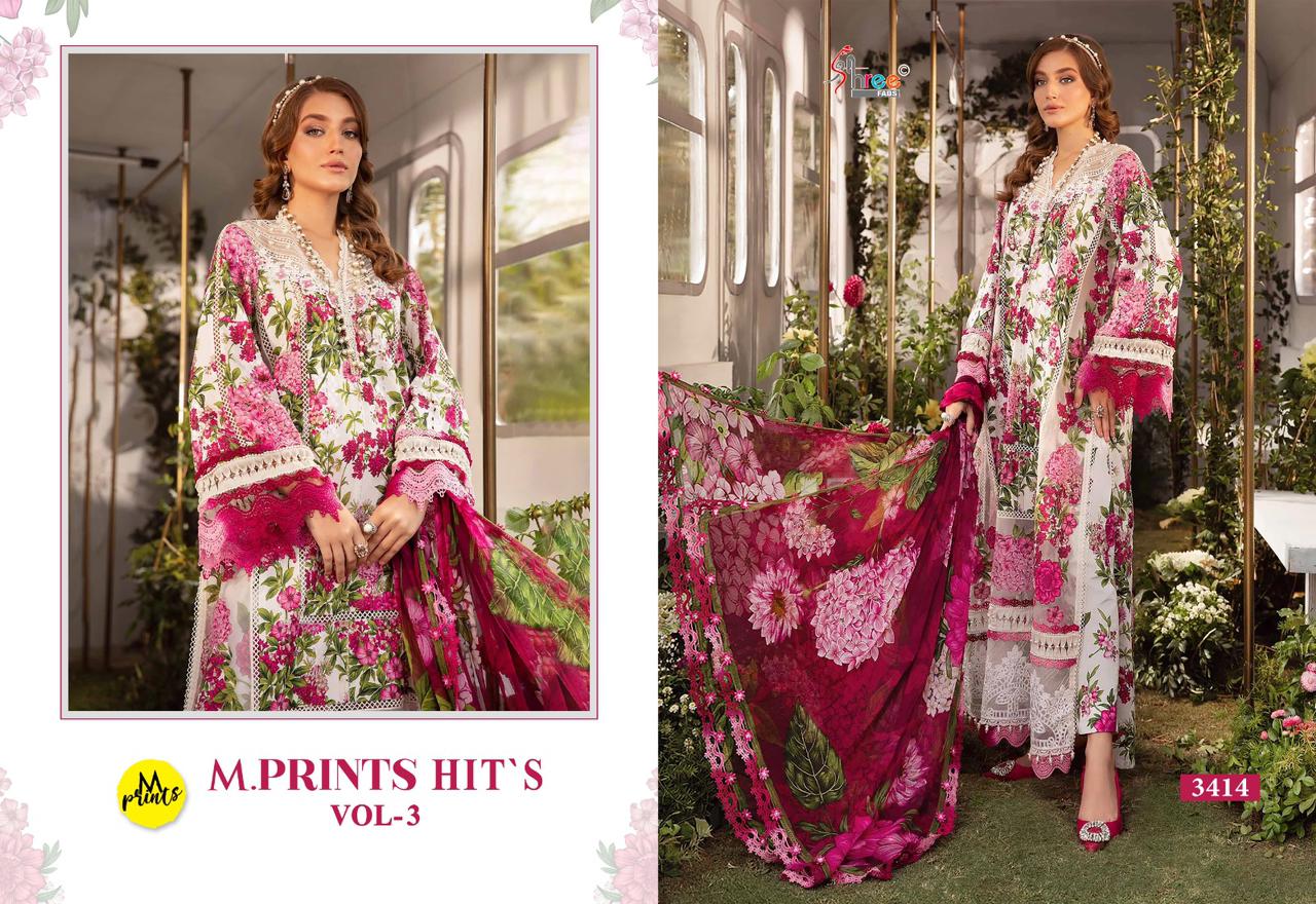 3414-3418 M Prints Hits Vol 3 Shree Fabs Cotton Pakistani Patch Work Suits