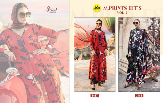3487-3488 M Prints Hit Vol 2 Shree Fabs Reyon Pakistani Patch Work Suits