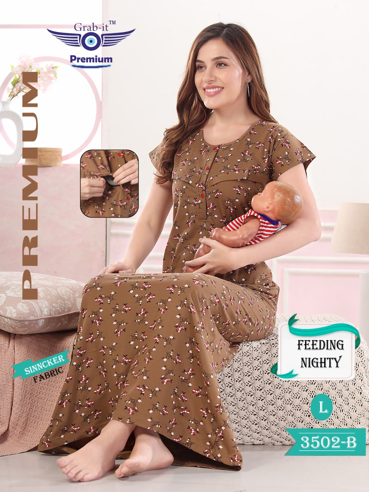 3502-B Grab It Sinker Feeding Night Gown