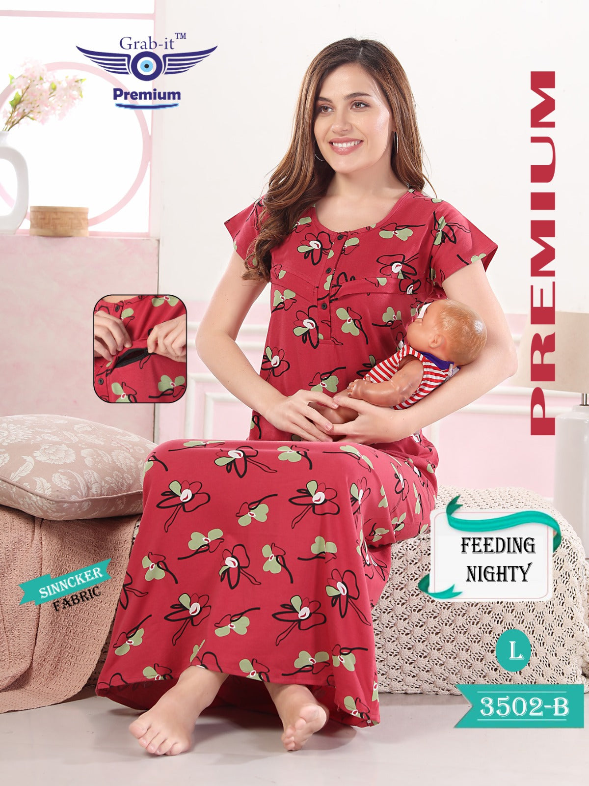 3502-B Grab It Sinker Feeding Night Gown