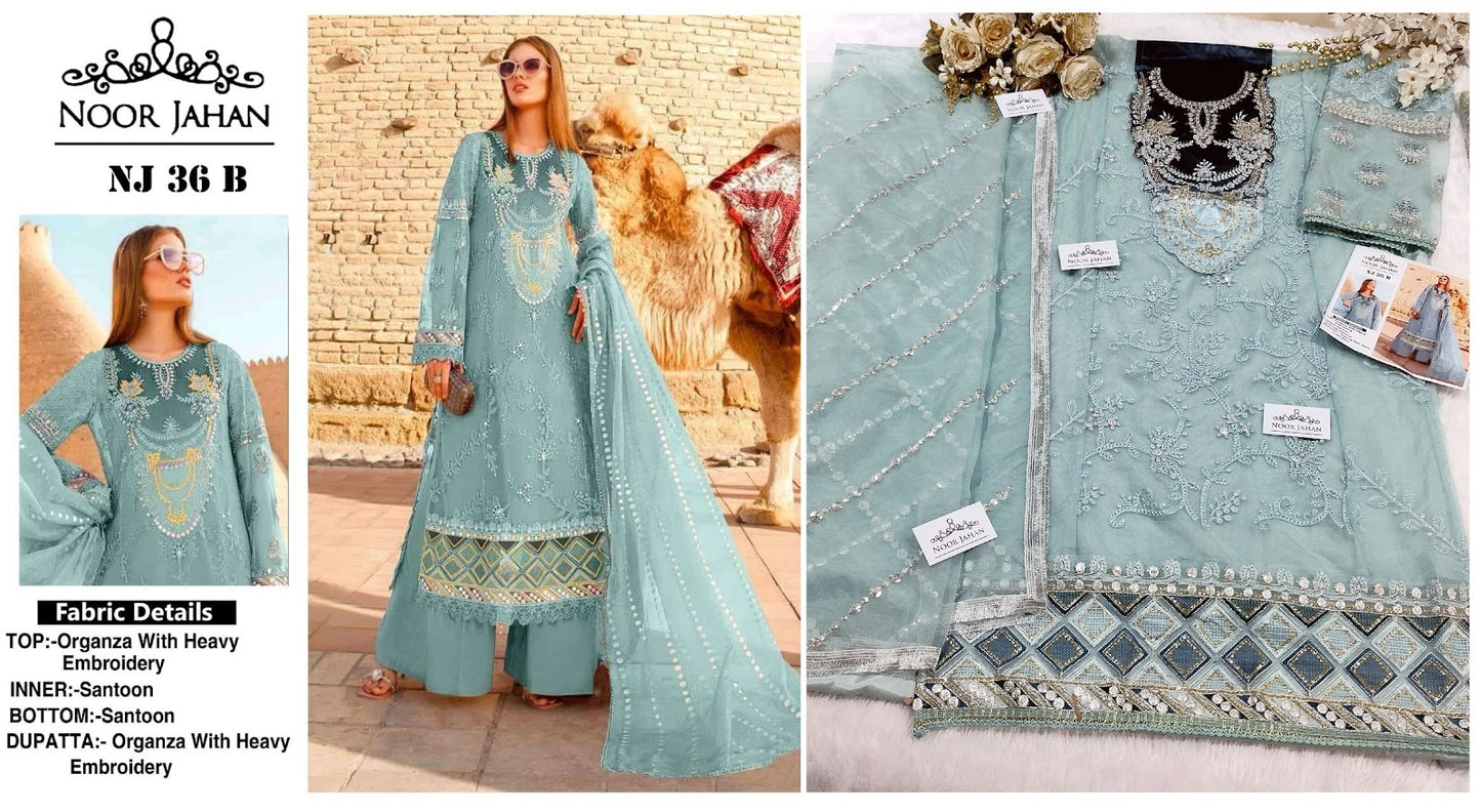 36 Noor Jahan Organza Pakistani Salwar Suits