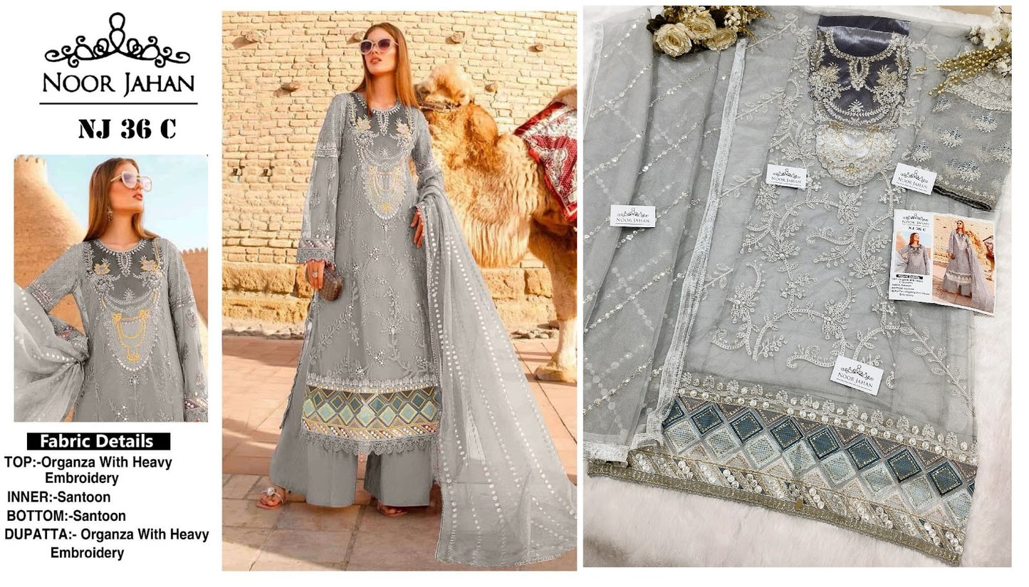 36 Noor Jahan Organza Pakistani Salwar Suits