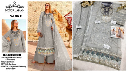 36 Noor Jahan Organza Pakistani Salwar Suits