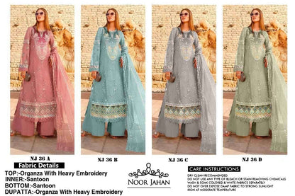 36 Noor Jahan Organza Pakistani Salwar Suits