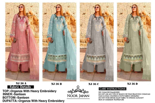 36 Noor Jahan Organza Pakistani Salwar Suits