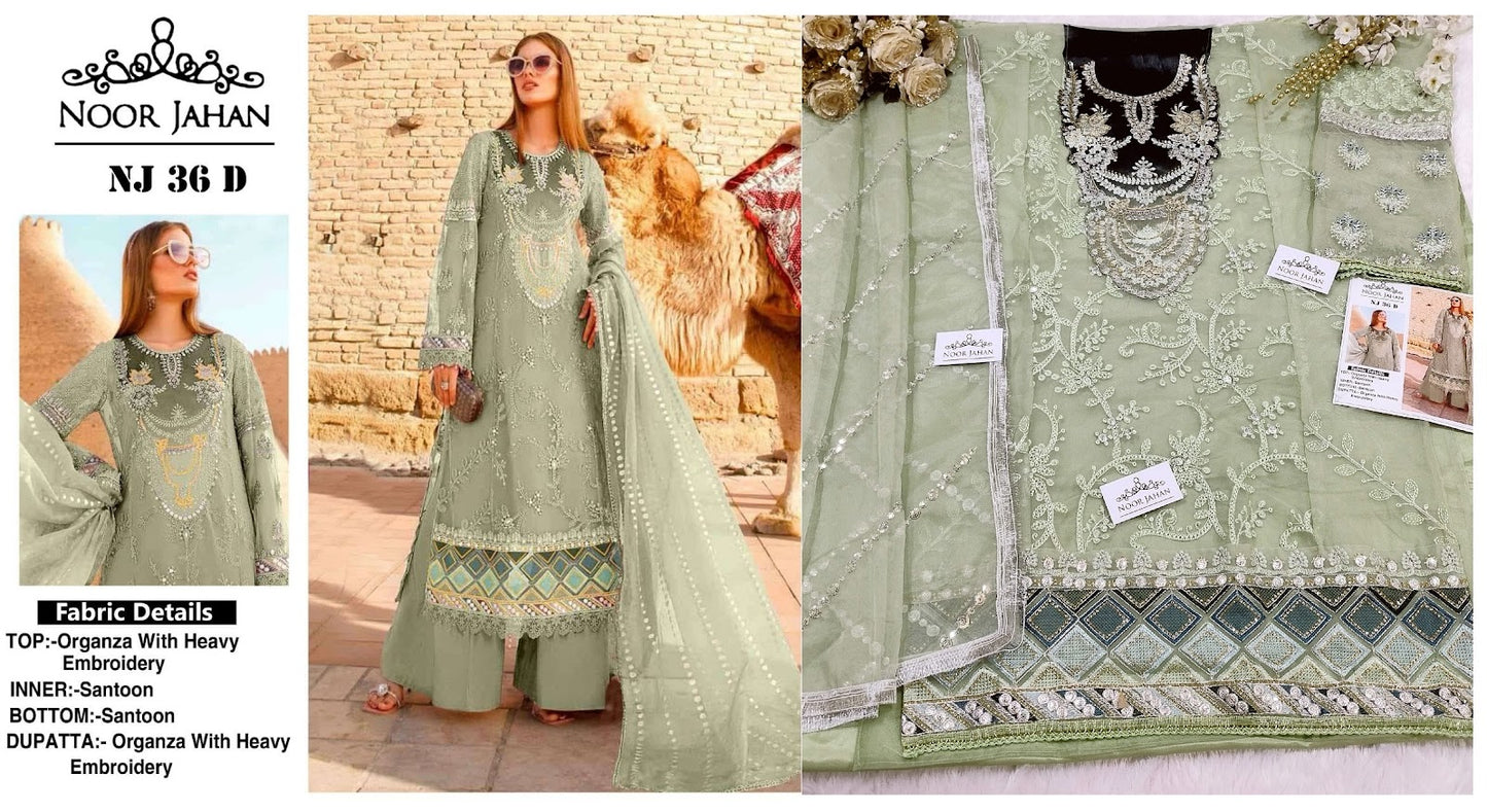 36 Noor Jahan Organza Pakistani Salwar Suits
