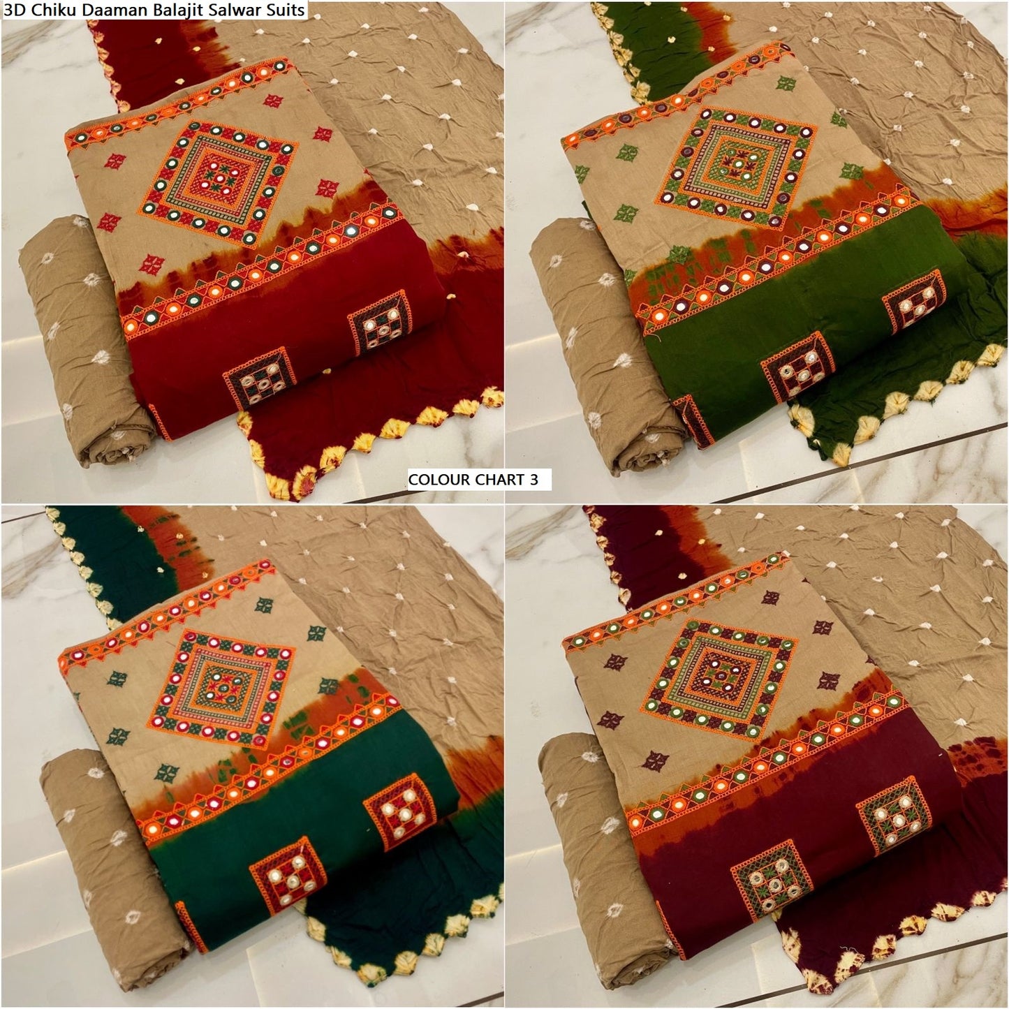 3D Chiku Daaman Balajit Sartin Salwar Suits