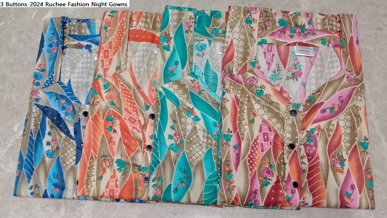 3 Buttons-2024 Ruchee Fashion Cotton Night Gowns