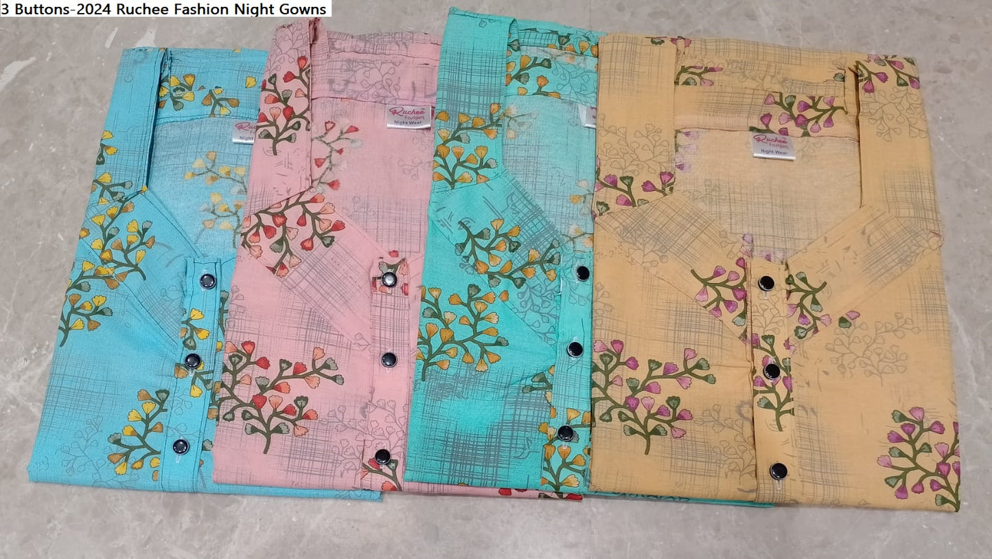 3 Buttons-2024 Ruchee Fashion Cotton Night Gowns