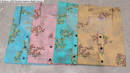 3 Buttons-2024 Ruchee Fashion Cotton Night Gowns