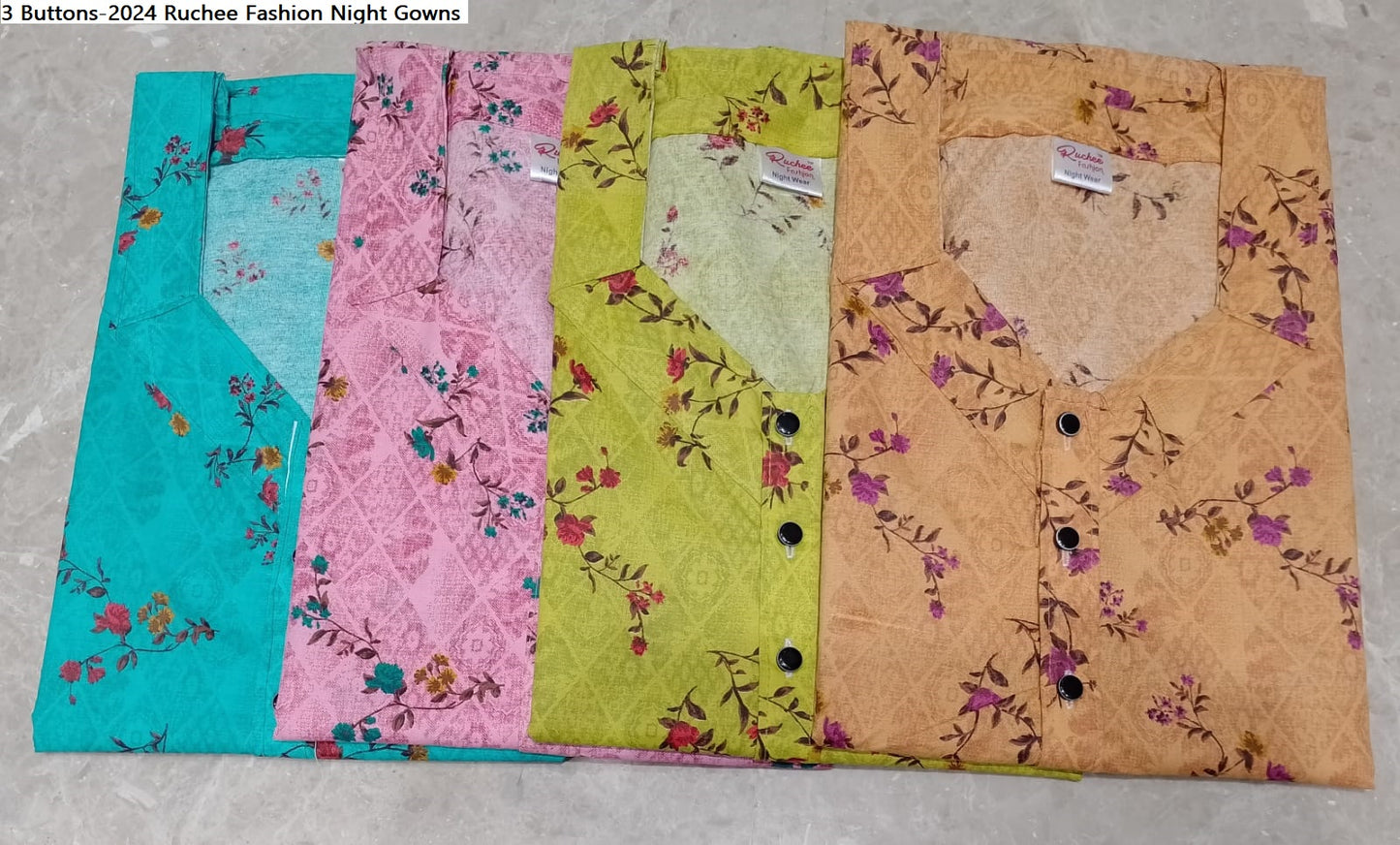 3 Buttons-2024 Ruchee Fashion Cotton Night Gowns