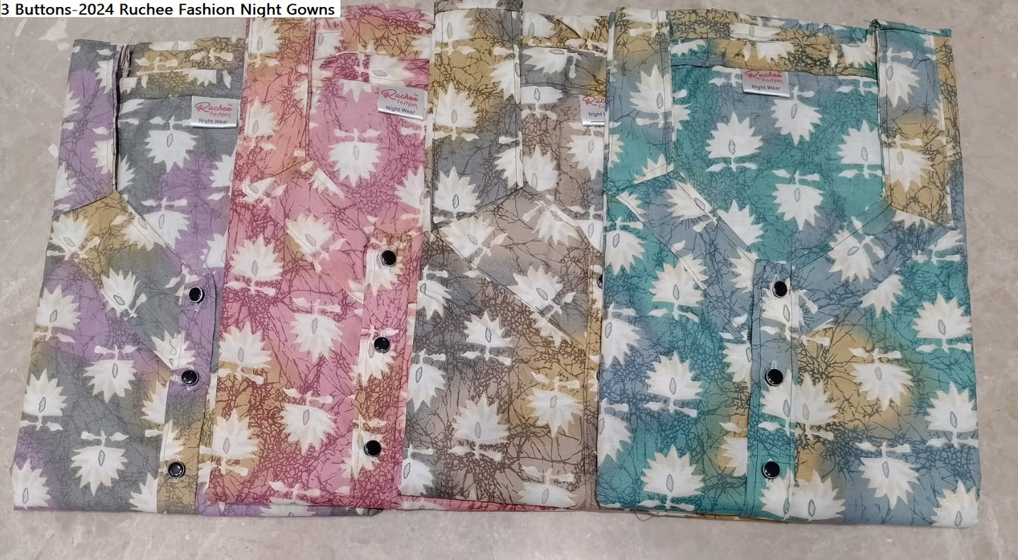 3 Buttons-2024 Ruchee Fashion Cotton Night Gowns