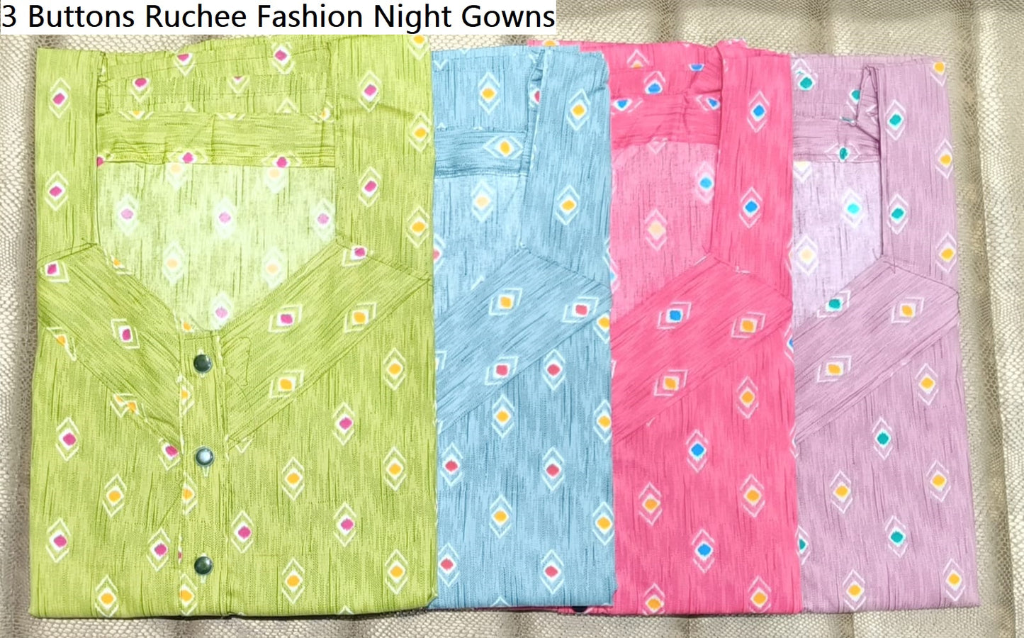 3 Buttons Ruchee Fashion Night Gowns
