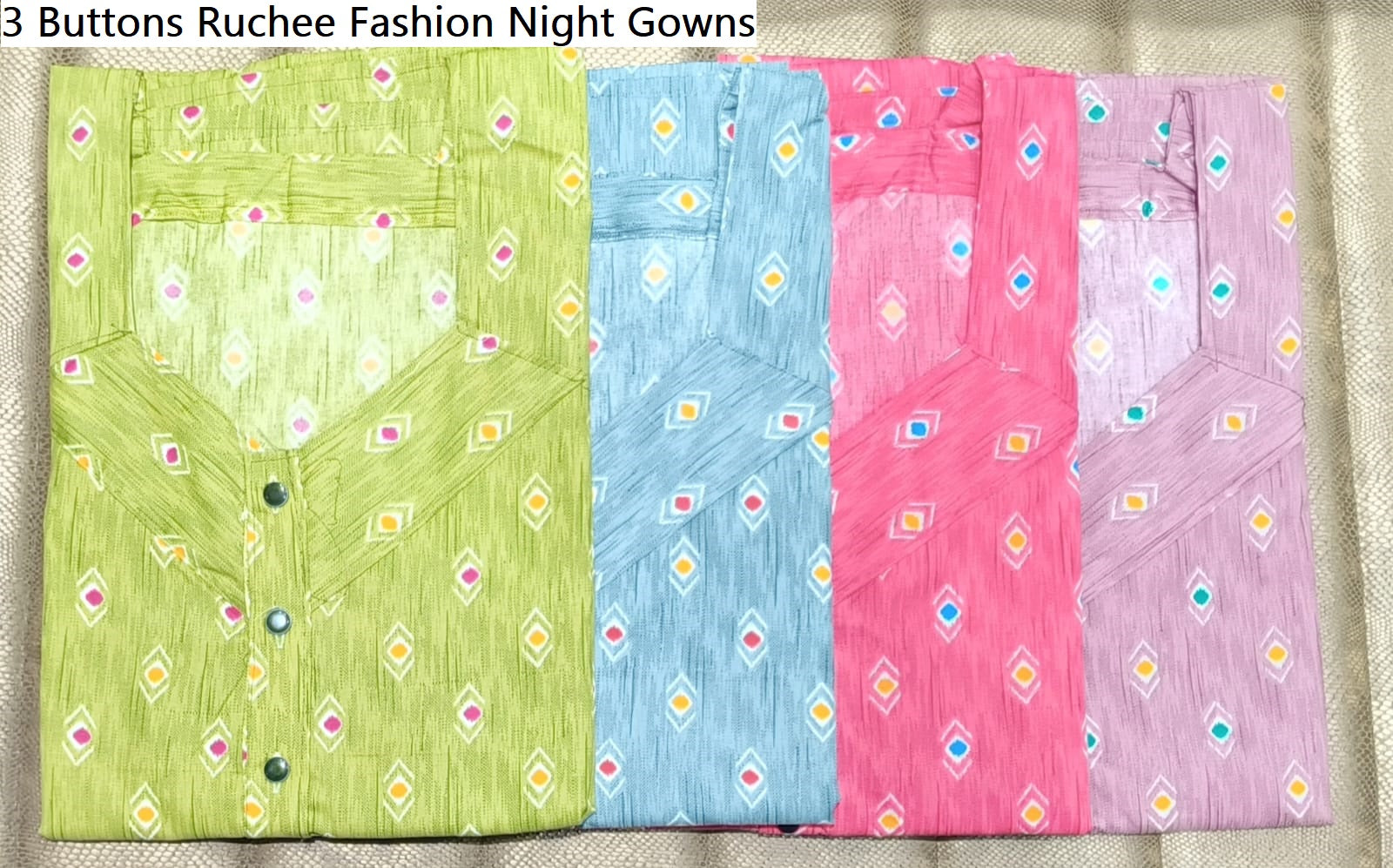 3 Buttons Ruchee Fashion Night Gowns
