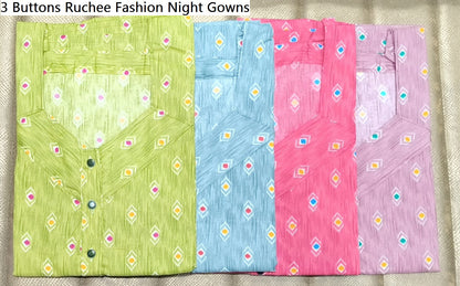 3 Buttons Ruchee Fashion Night Gowns