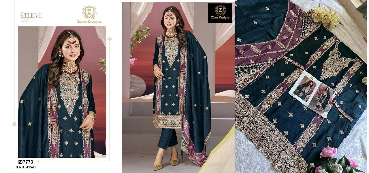 415 Ziaaz Designs Chinon Pakistani Salwar Suits