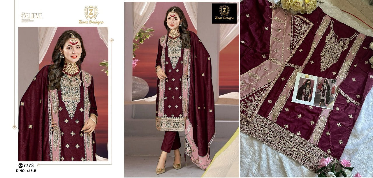 415 Ziaaz Designs Chinon Pakistani Salwar Suits