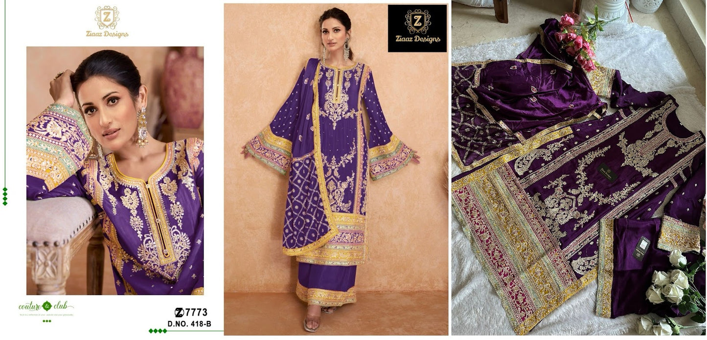 418 Ziaaz Designs Chinon Pakistani Salwar Suits