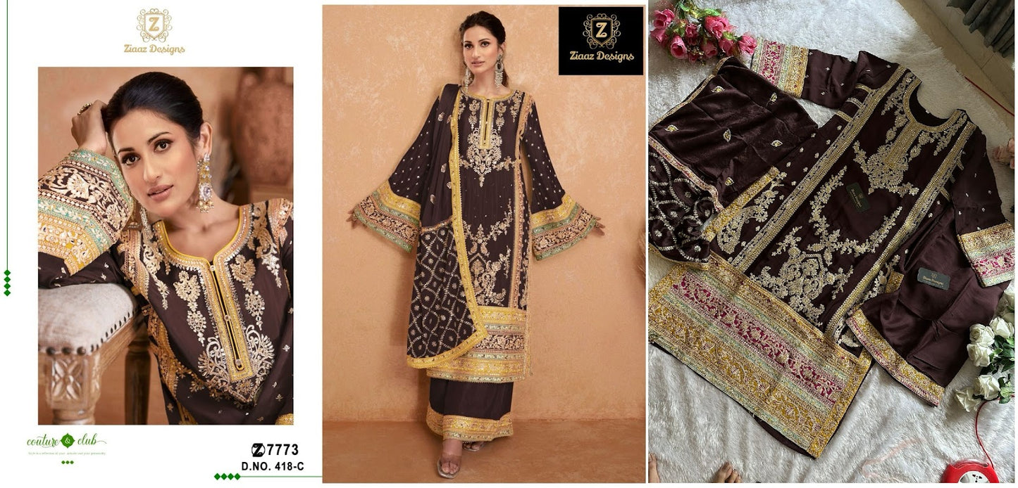 418 Ziaaz Designs Chinon Pakistani Salwar Suits