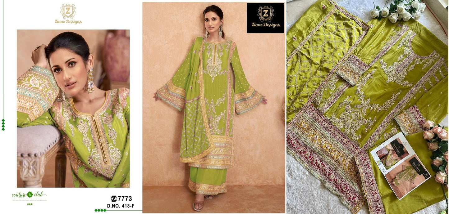 418 Ziaaz Designs Chinon Pakistani Salwar Suits