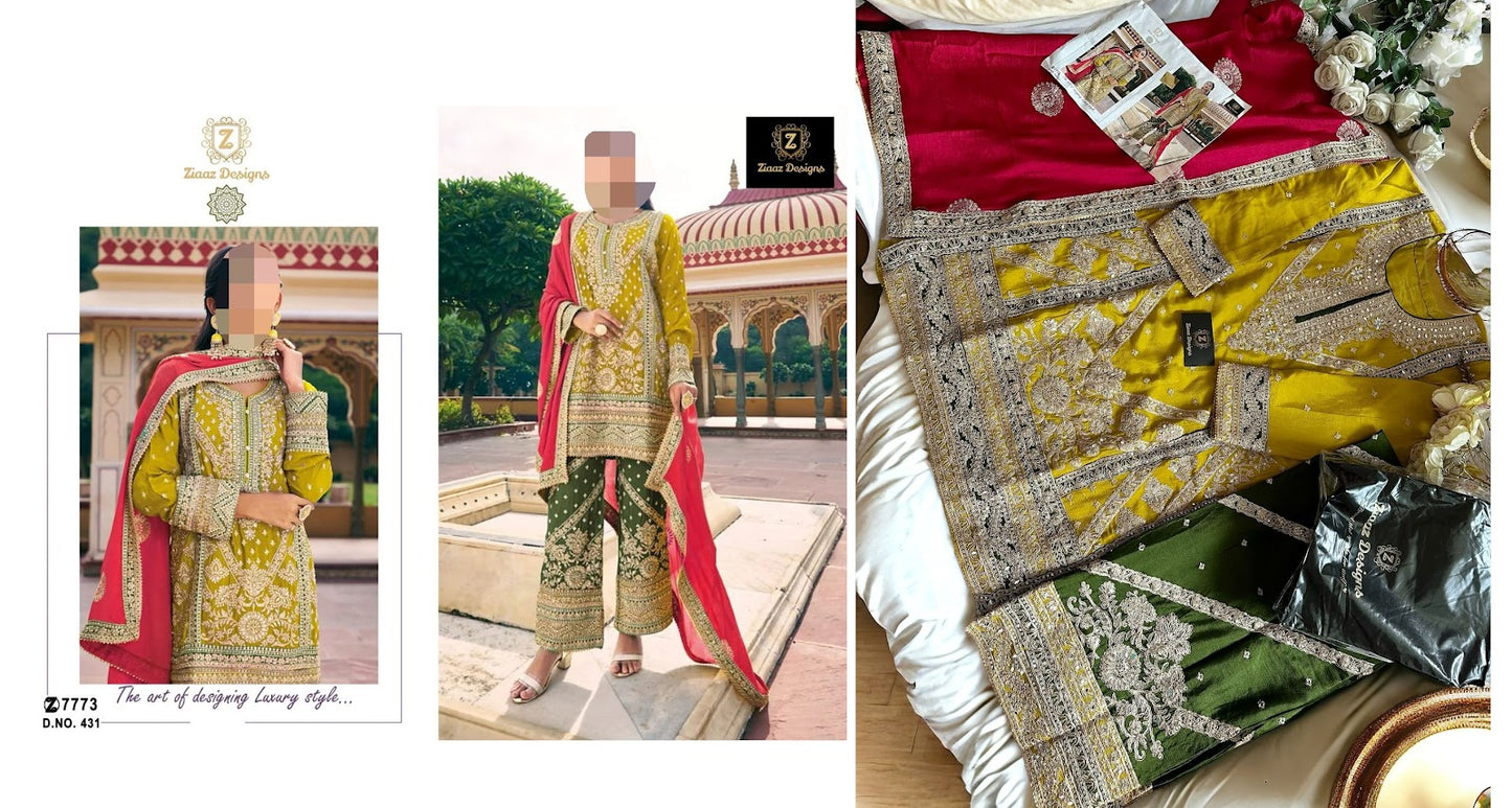 431-432-433 Ziaaz Designs Chinon Pakistani Readymade Suits