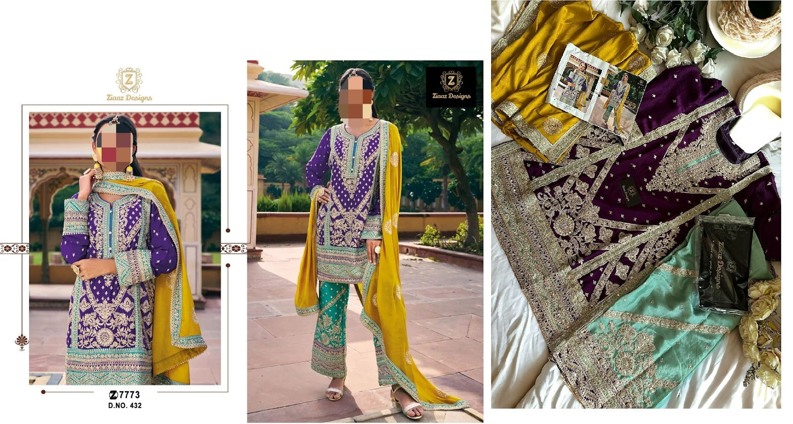 431-432-433 Ziaaz Designs Chinon Pakistani Readymade Suits